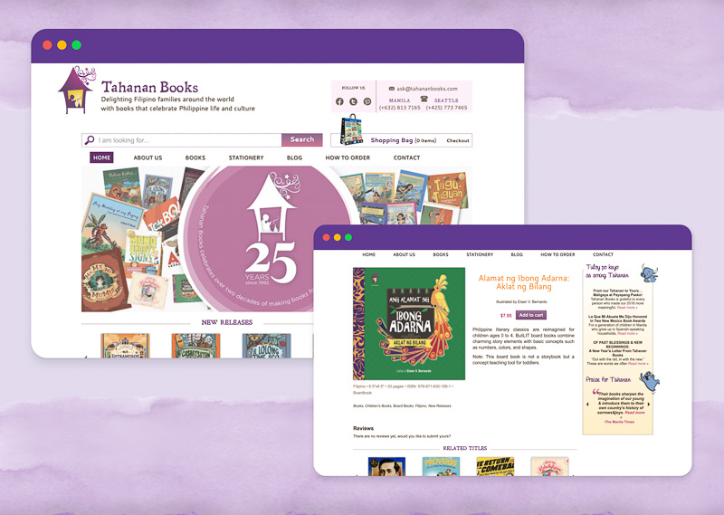 Several screen captures displaying the previous version of Tahanan Books' website.